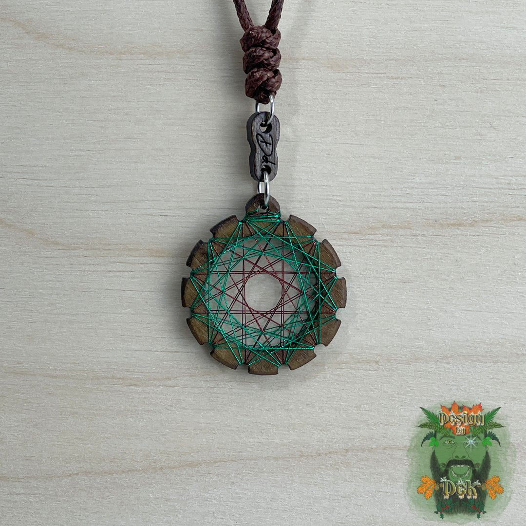 Adjustable Cord Necklace with Birch Wood Pendant (Round String Art Mandala - Fine) (Various Colors)
