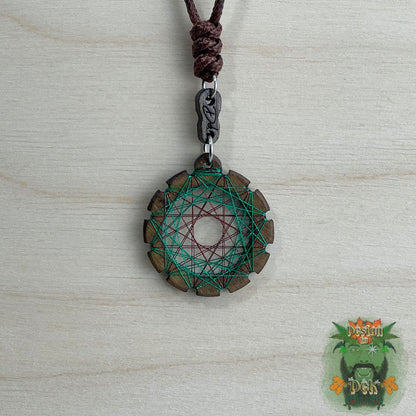 Adjustable Cord Necklace with Birch Wood Pendant (Round String Art Mandala - Fine) (Various Colors)