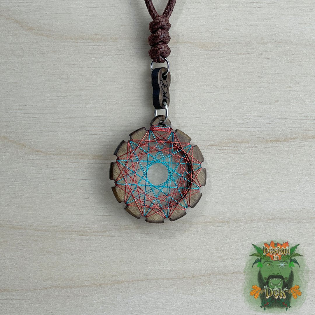 Adjustable Cord Necklace with Birch Wood Pendant (Round String Art Mandala - Fine) (Various Colors)