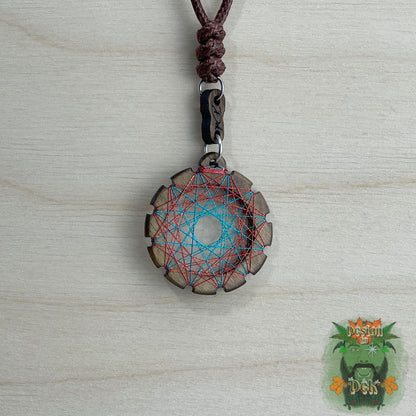Adjustable Cord Necklace with Birch Wood Pendant (Round String Art Mandala - Fine) (Various Colors)