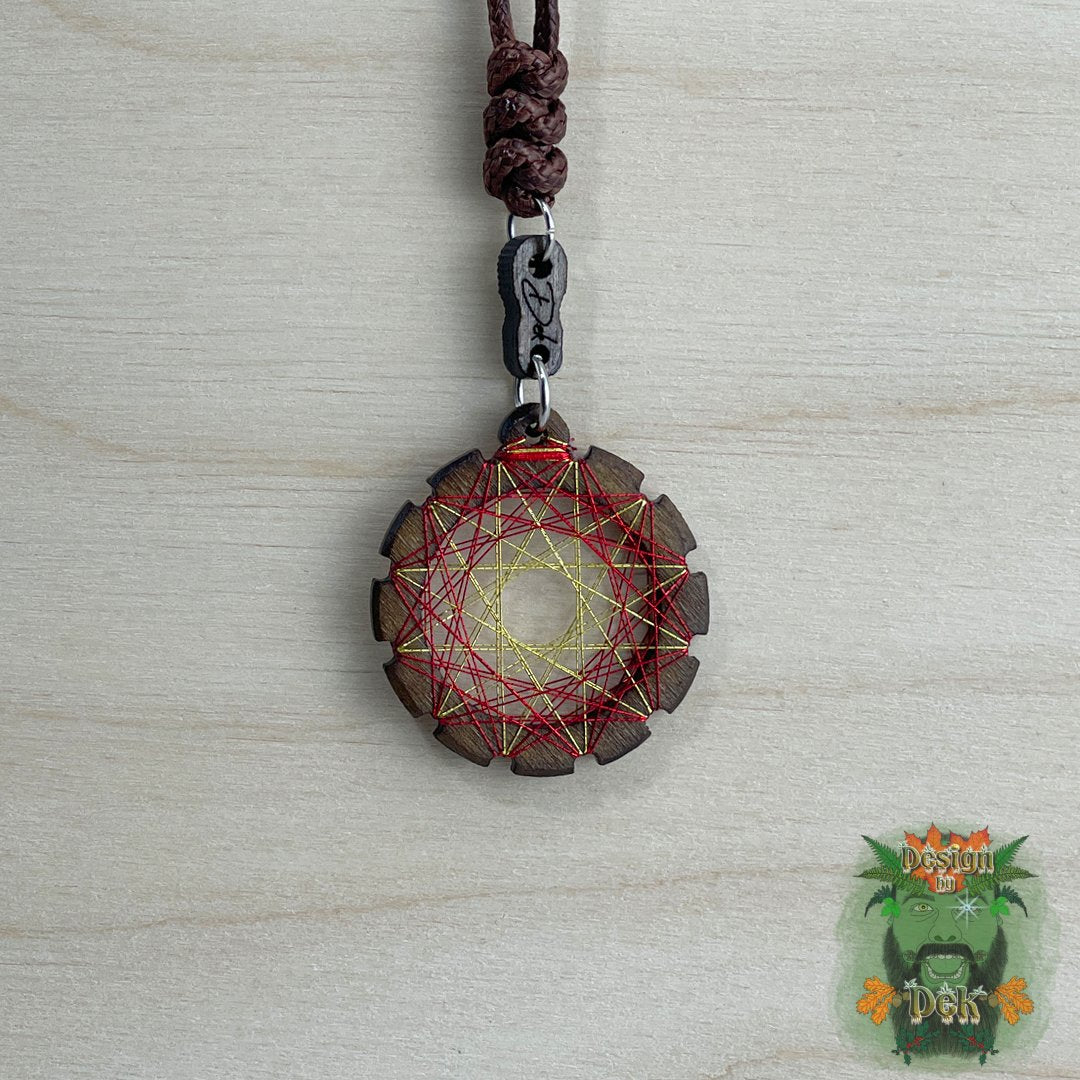 Adjustable Cord Necklace with Birch Wood Pendant (Round String Art Mandala - Fine) (Various Colors)