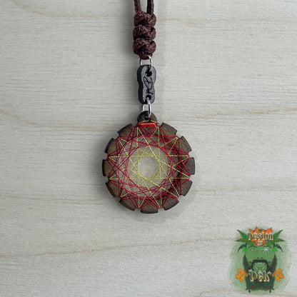 Adjustable Cord Necklace with Birch Wood Pendant (Round String Art Mandala - Fine) (Various Colors)