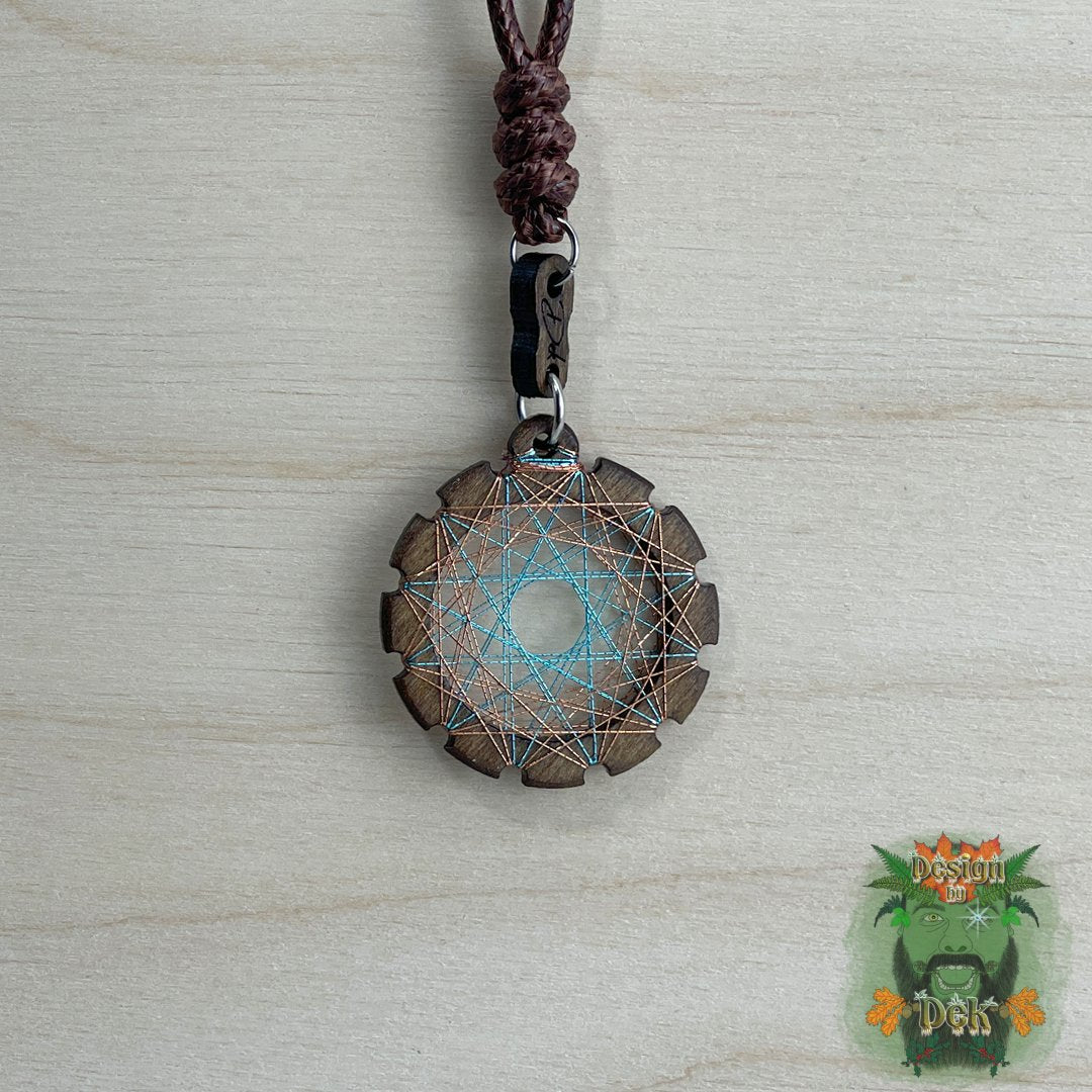 Adjustable Cord Necklace with Birch Wood Pendant (Round String Art Mandala - Fine) (Various Colors)