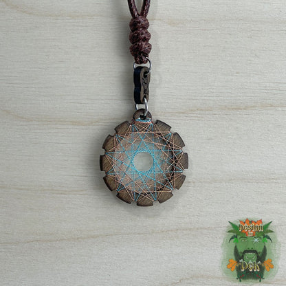Adjustable Cord Necklace with Birch Wood Pendant (Round String Art Mandala - Fine) (Various Colors)