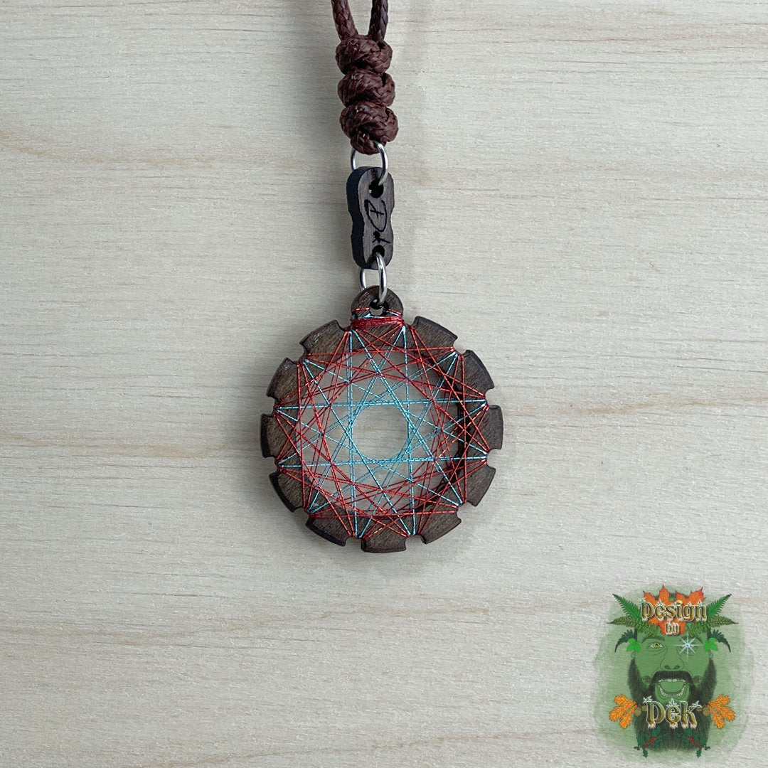 Adjustable Cord Necklace with Birch Wood Pendant (Round String Art Mandala - Fine) (Various Colors)