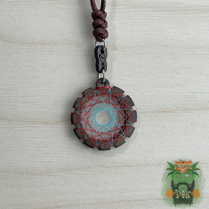 Adjustable Cord Necklace with Birch Wood Pendant (Round String Art Mandala - Fine) (Various Colors)