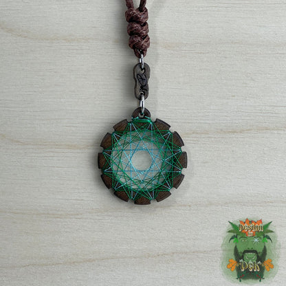 Adjustable Cord Necklace with Birch Wood Pendant (Round String Art Mandala - Fine) (Various Colors)