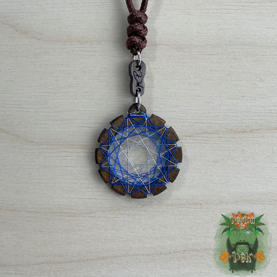 Adjustable Cord Necklace with Birch Wood Pendant (Round String Art Mandala - Fine) (Various Colors)