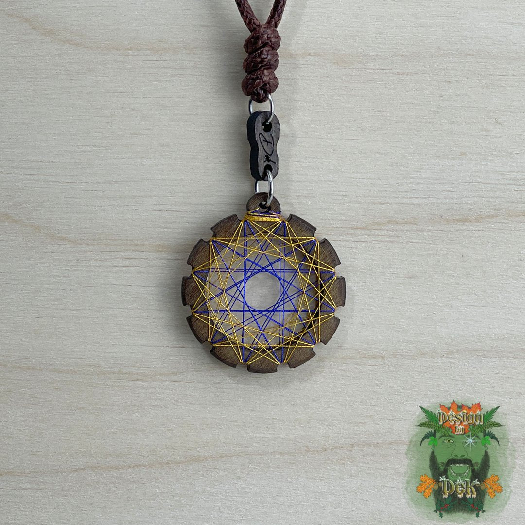 Adjustable Cord Necklace with Birch Wood Pendant (Round String Art Mandala - Fine) (Various Colors)