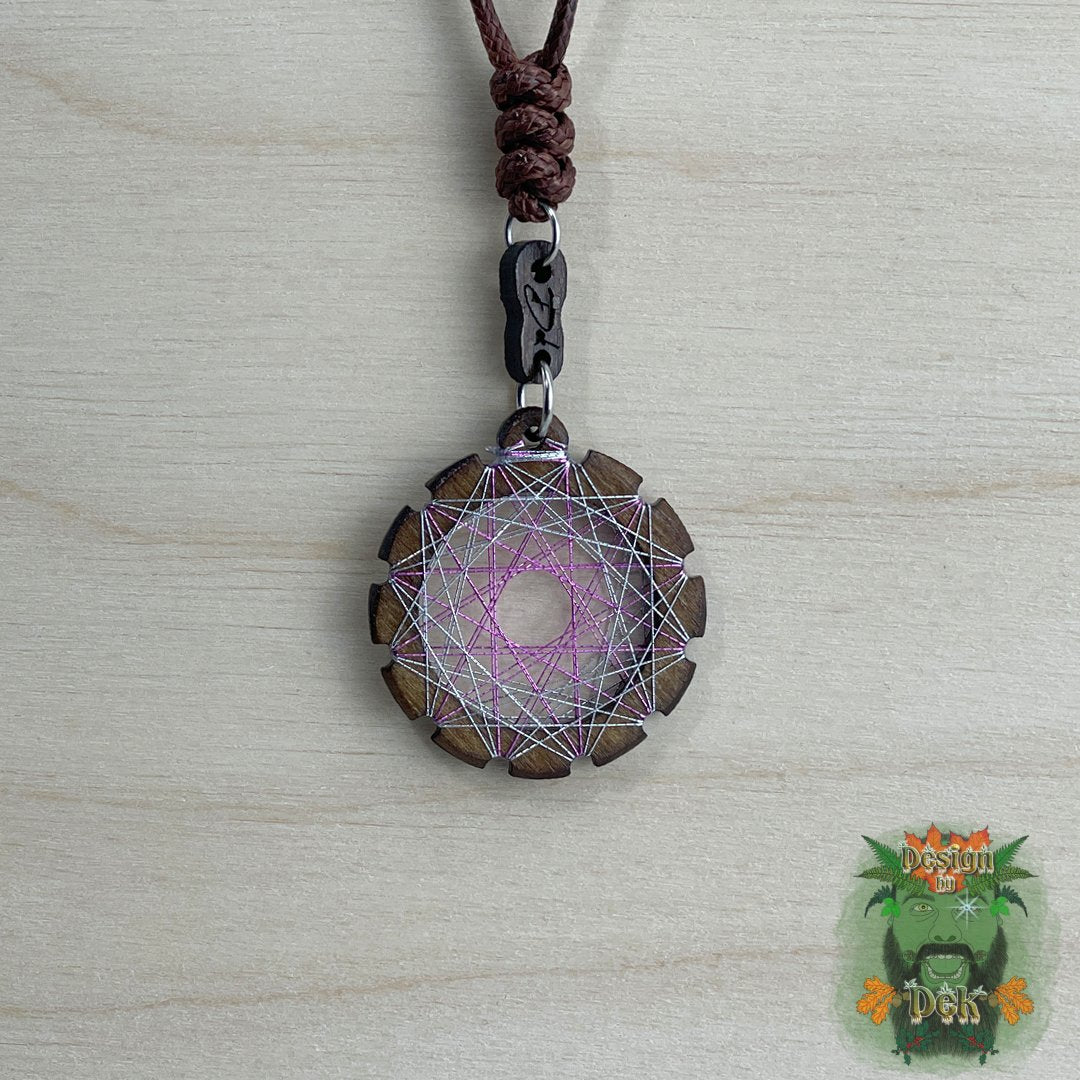 Adjustable Cord Necklace with Birch Wood Pendant (Round String Art Mandala - Fine) (Various Colors)