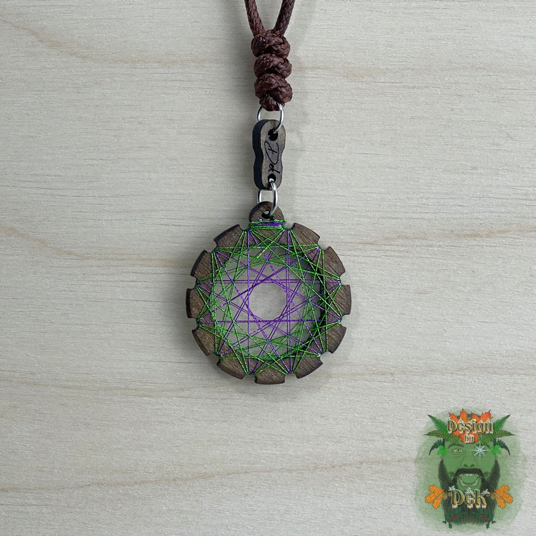 Adjustable Cord Necklace with Birch Wood Pendant (Round String Art Mandala - Fine) (Various Colors)