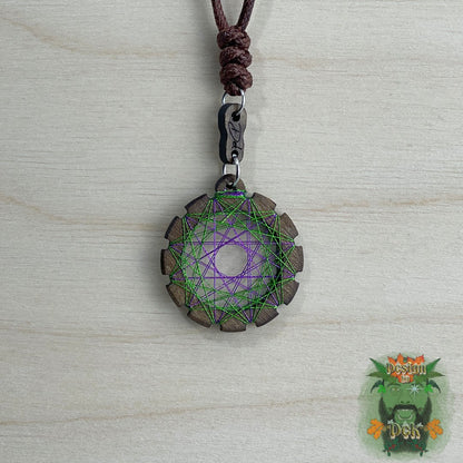Adjustable Cord Necklace with Birch Wood Pendant (Round String Art Mandala - Fine) (Various Colors)