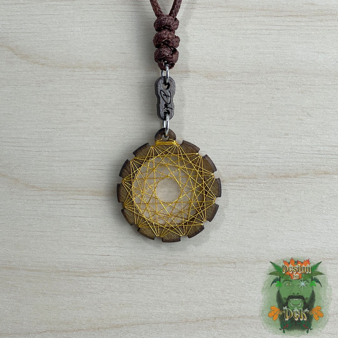 Adjustable Cord Necklace with Birch Wood Pendant (Round String Art Mandala - Fine) (Various Colors)