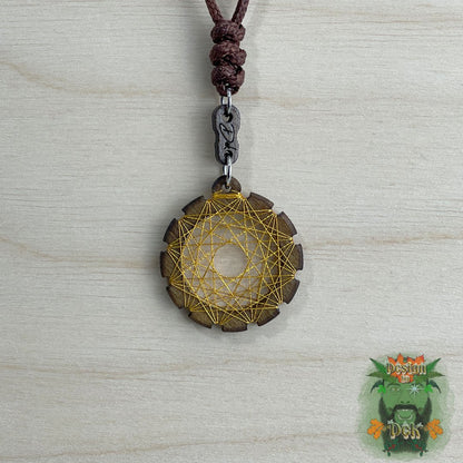 Adjustable Cord Necklace with Birch Wood Pendant (Round String Art Mandala - Fine) (Various Colors)