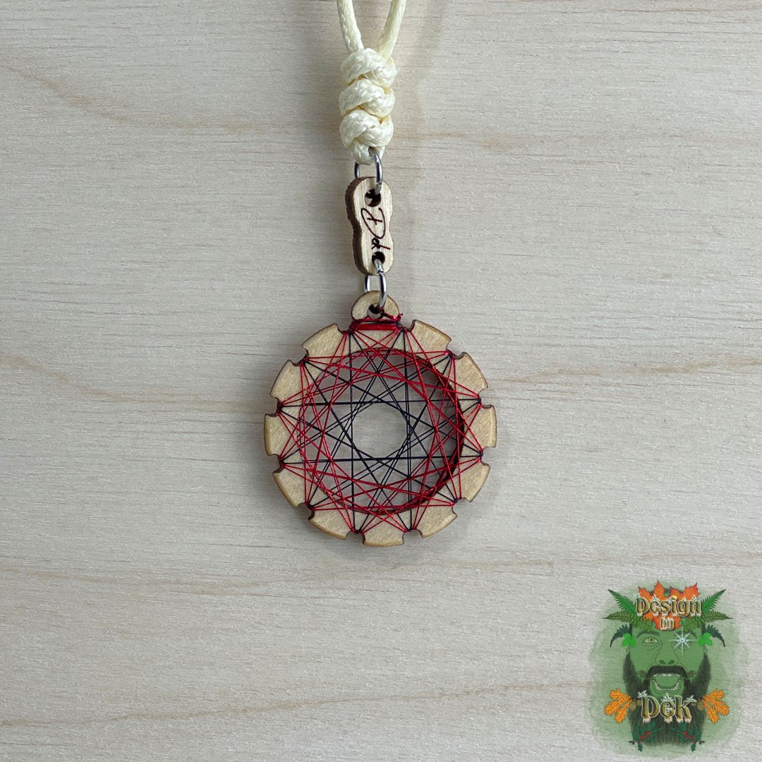 Adjustable Cord Necklace with Birch Wood Pendant (Round String Art Mandala - Fine) (Various Colors)