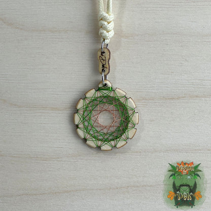 Adjustable Cord Necklace with Birch Wood Pendant (Round String Art Mandala - Fine) (Various Colors)
