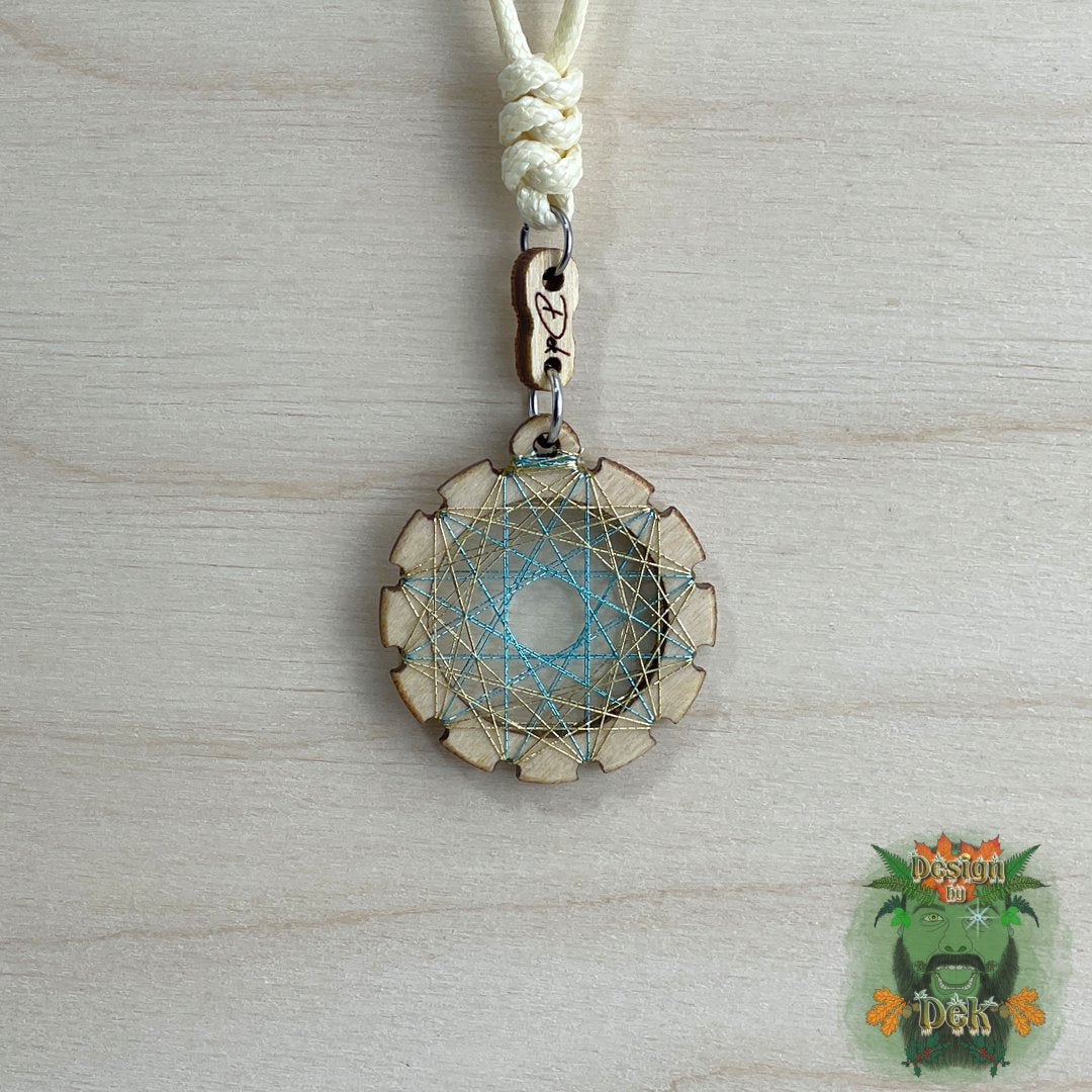 Adjustable Cord Necklace with Birch Wood Pendant (Round String Art Mandala - Fine) (Various Colors)