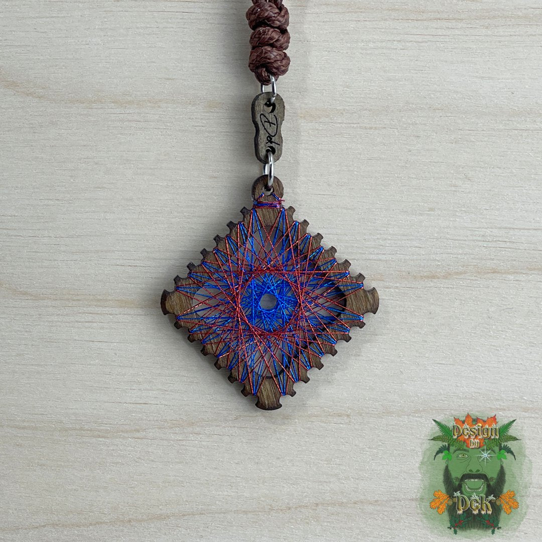 Adjustable Cord Necklace with Birch Wood Pendant (Square String Art Mandala - Fine) (Various Colors)