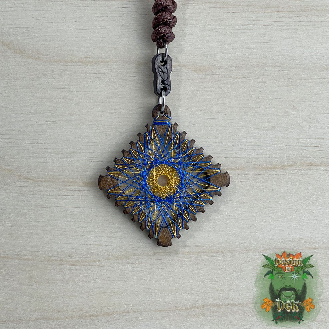 Adjustable Cord Necklace with Birch Wood Pendant (Square String Art Mandala - Fine) (Various Colors)