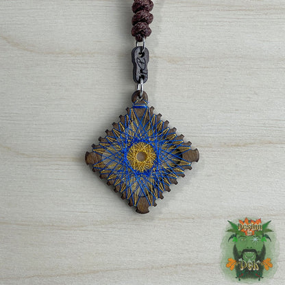 Adjustable Cord Necklace with Birch Wood Pendant (Square String Art Mandala - Fine) (Various Colors)