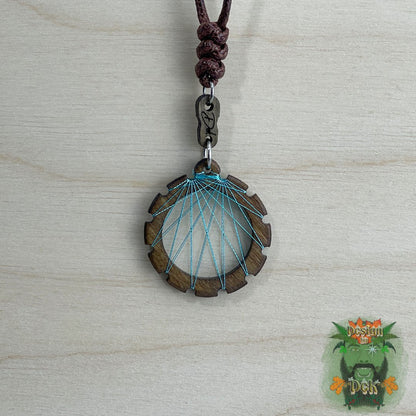 Adjustable Cord Necklace with Birch Wood Pendant (Round String Art Sunbeam Design - Fine) (Various Colors)