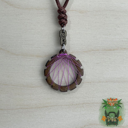 Adjustable Cord Necklace with Birch Wood Pendant (Round String Art Sunbeam Design - Fine) (Various Colors)