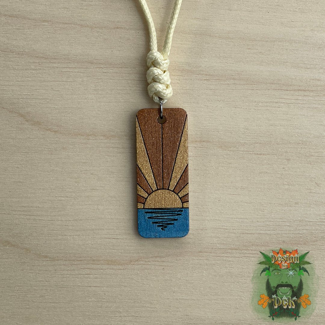 Adjustable Cord Necklace with Wooden Pendant (Sun Strip)