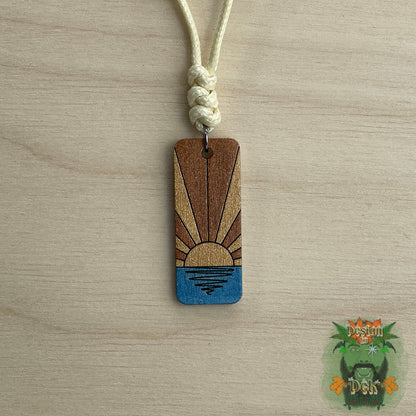 Adjustable Cord Necklace with Wooden Pendant (Sun Strip)