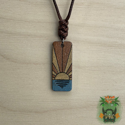 Adjustable Cord Necklace with Wooden Pendant (Sun Strip)