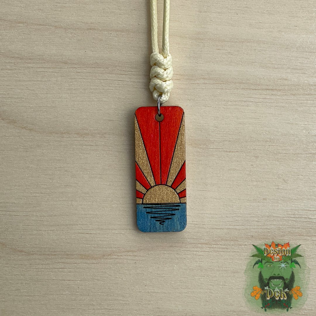 Adjustable Cord Necklace with Wooden Pendant (Sun Strip)