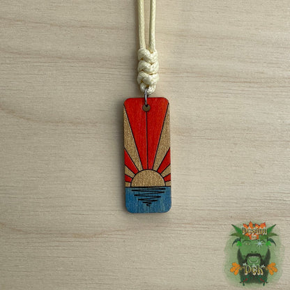 Adjustable Cord Necklace with Wooden Pendant (Sun Strip)