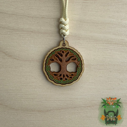 Adjustable Cord Necklace with Wooden Pendant (Tree of Life Knot)