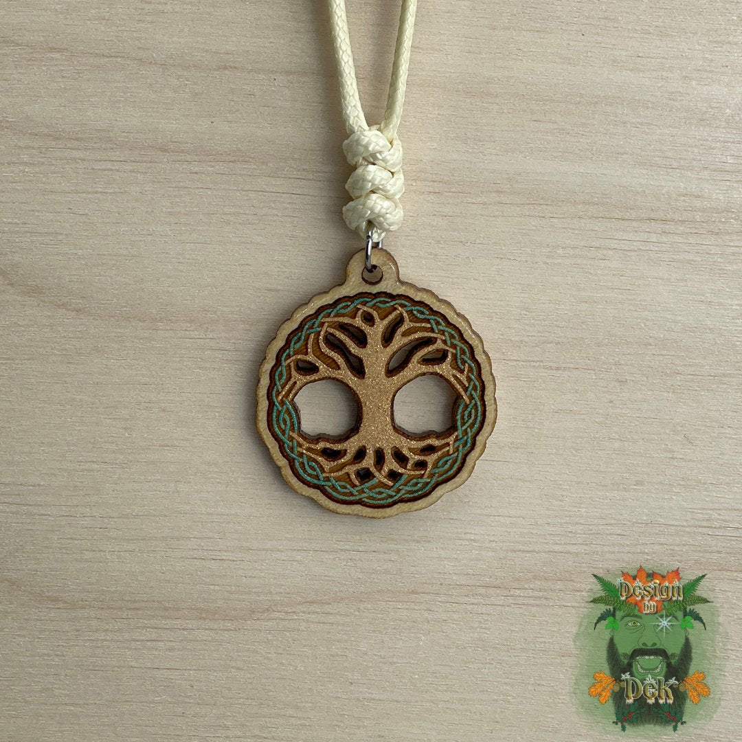 Adjustable Cord Necklace with Wooden Pendant (Tree of Life Knot)