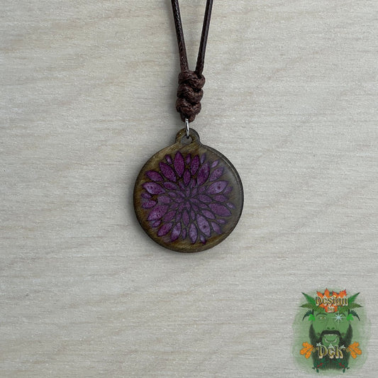Adjustable Cord Necklace with Wooden Pendant (Pom)