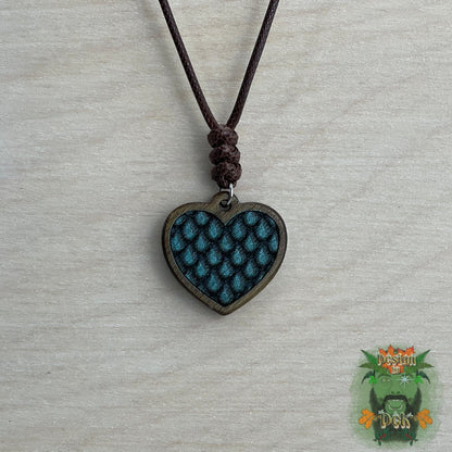 Adjustable Cord Necklace with Wooden Pendant (Dragon Heart)