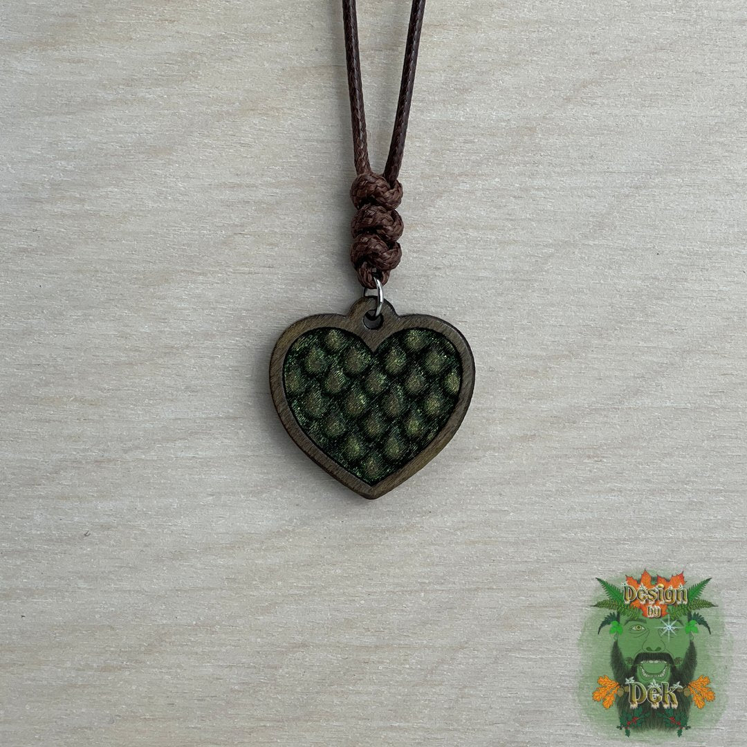 Adjustable Cord Necklace with Wooden Pendant (Dragon Heart)