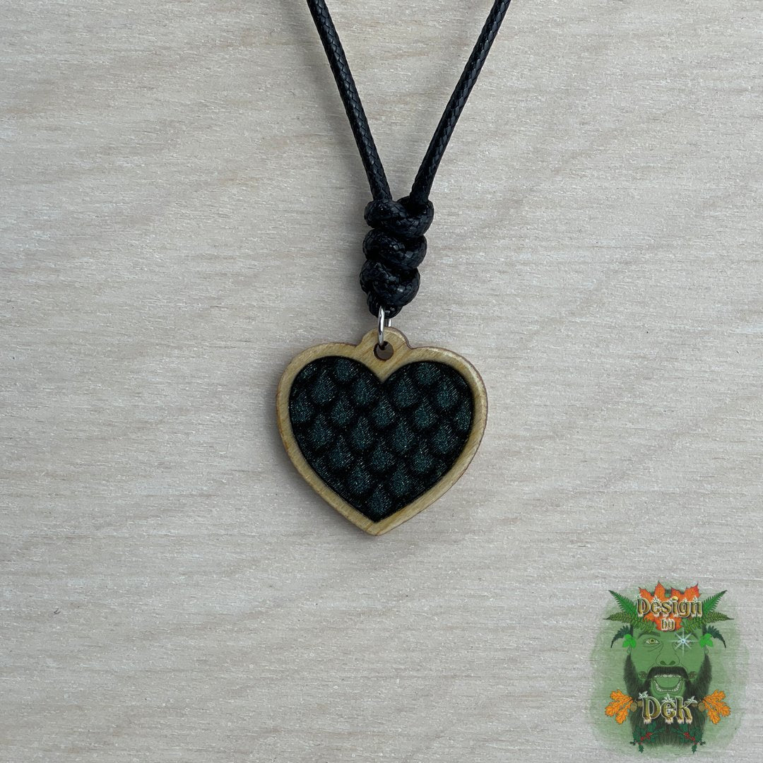 Adjustable Cord Necklace with Wooden Pendant (Dragon Heart)