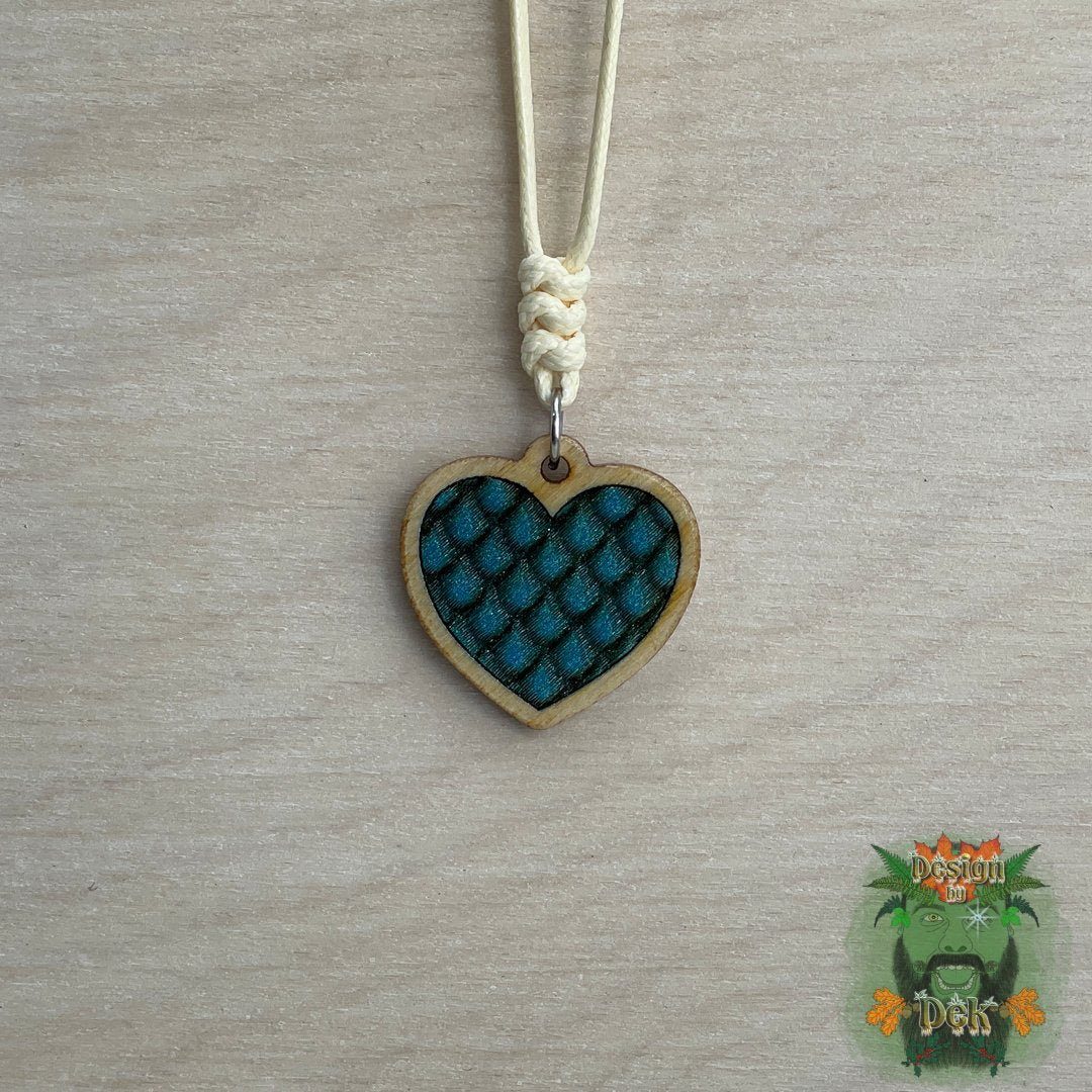Adjustable Cord Necklace with Wooden Pendant (Dragon Heart)