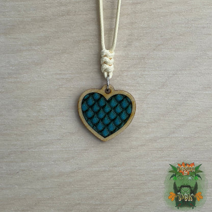 Adjustable Cord Necklace with Wooden Pendant (Dragon Heart)