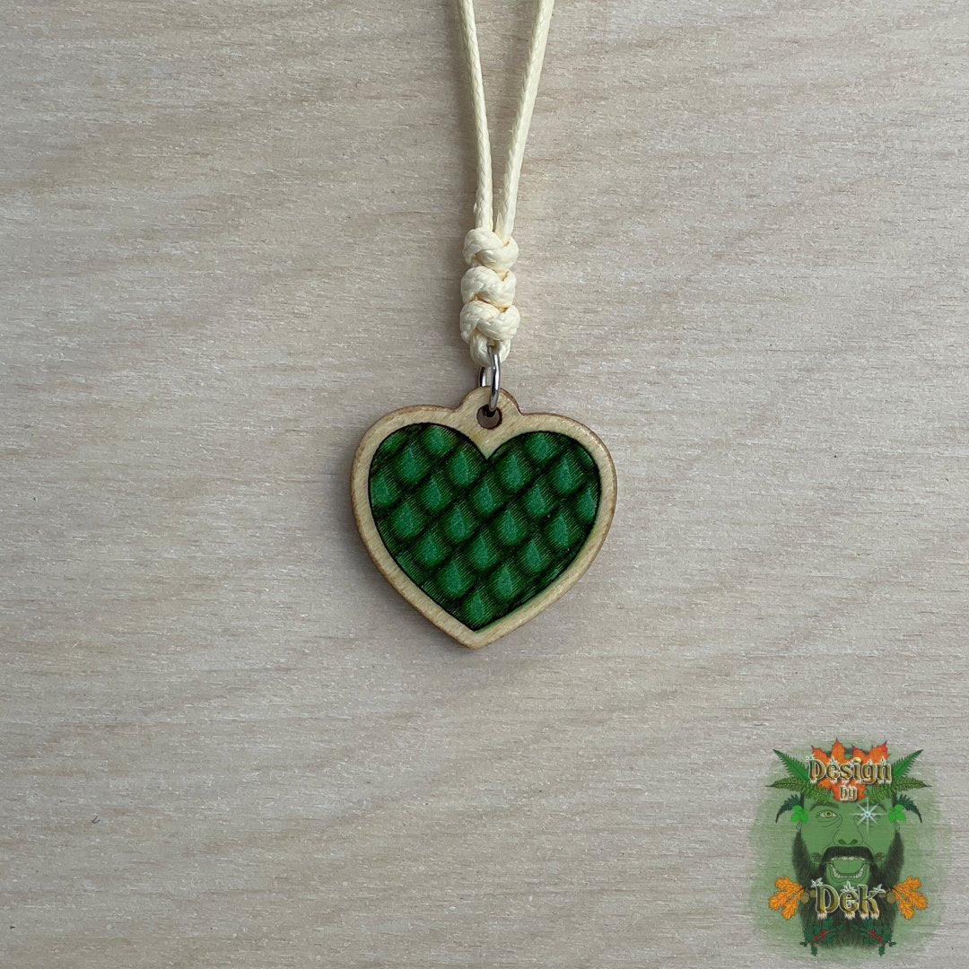 Adjustable Cord Necklace with Wooden Pendant (Dragon Heart)