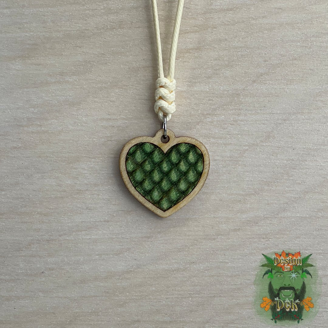 Adjustable Cord Necklace with Wooden Pendant (Dragon Heart)