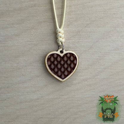 Adjustable Cord Necklace with Wooden Pendant (Dragon Heart)