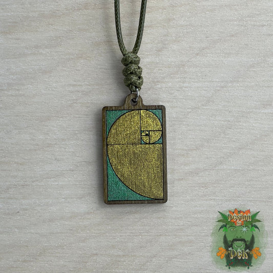 Adjustable Cord Necklace with Wooden Pendant (Fibonacci Spiral)