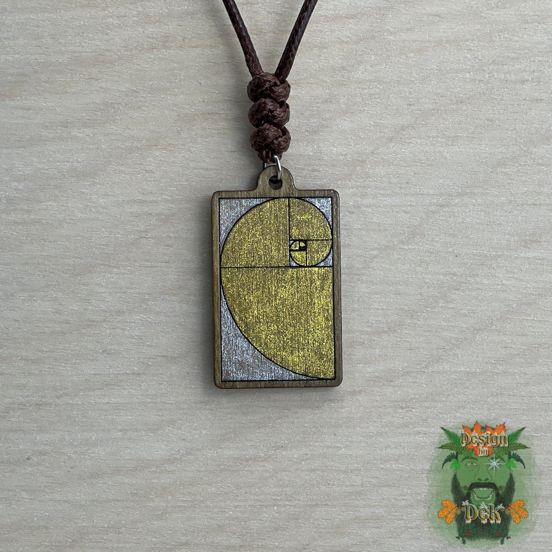 Adjustable Cord Necklace with Wooden Pendant (Fibonacci Spiral)