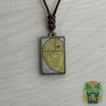 Adjustable Cord Necklace with Wooden Pendant (Fibonacci Spiral)