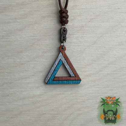 Adjustable Cord Necklace with Wooden Pendant (Impossible Triangle)