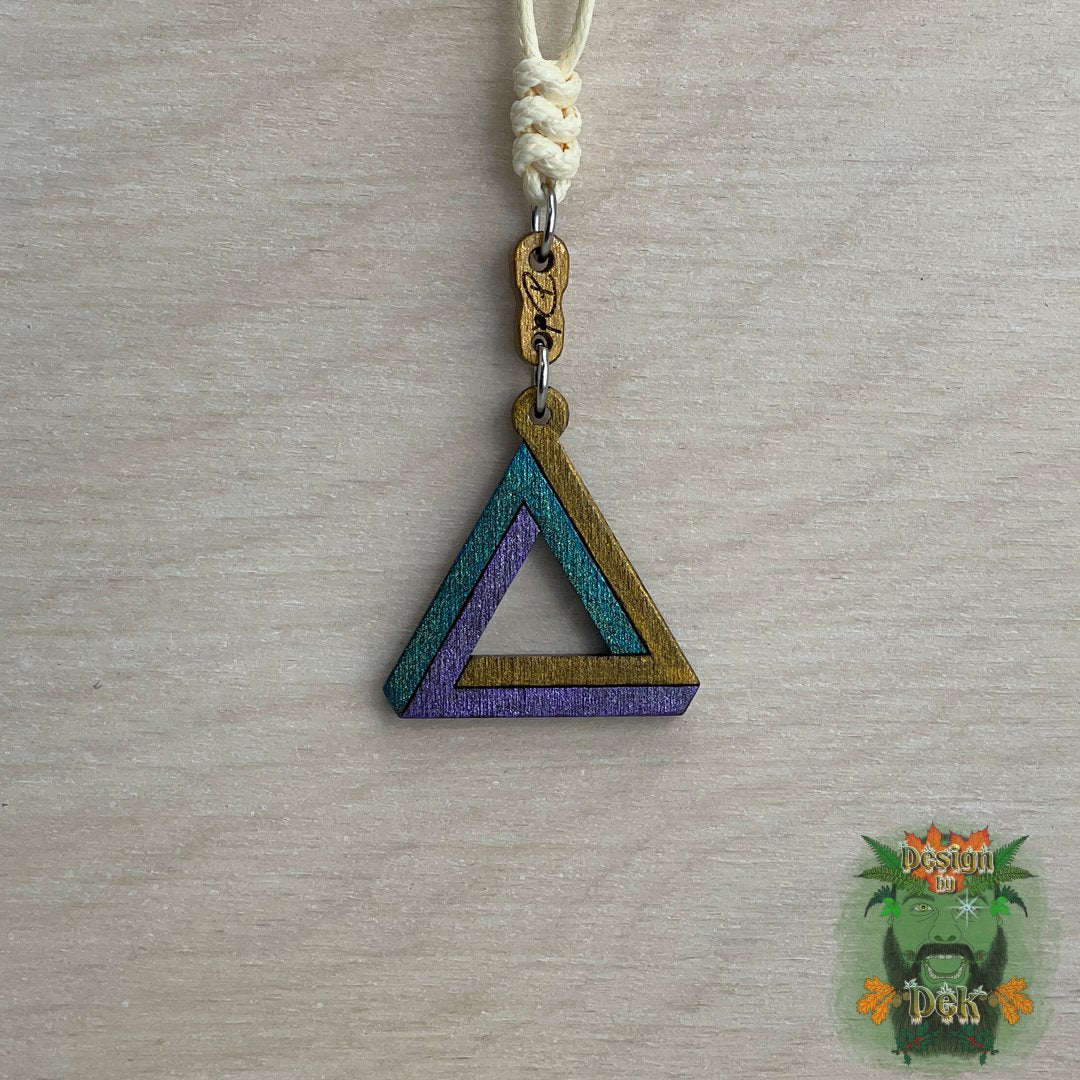 Adjustable Cord Necklace with Wooden Pendant (Impossible Triangle)