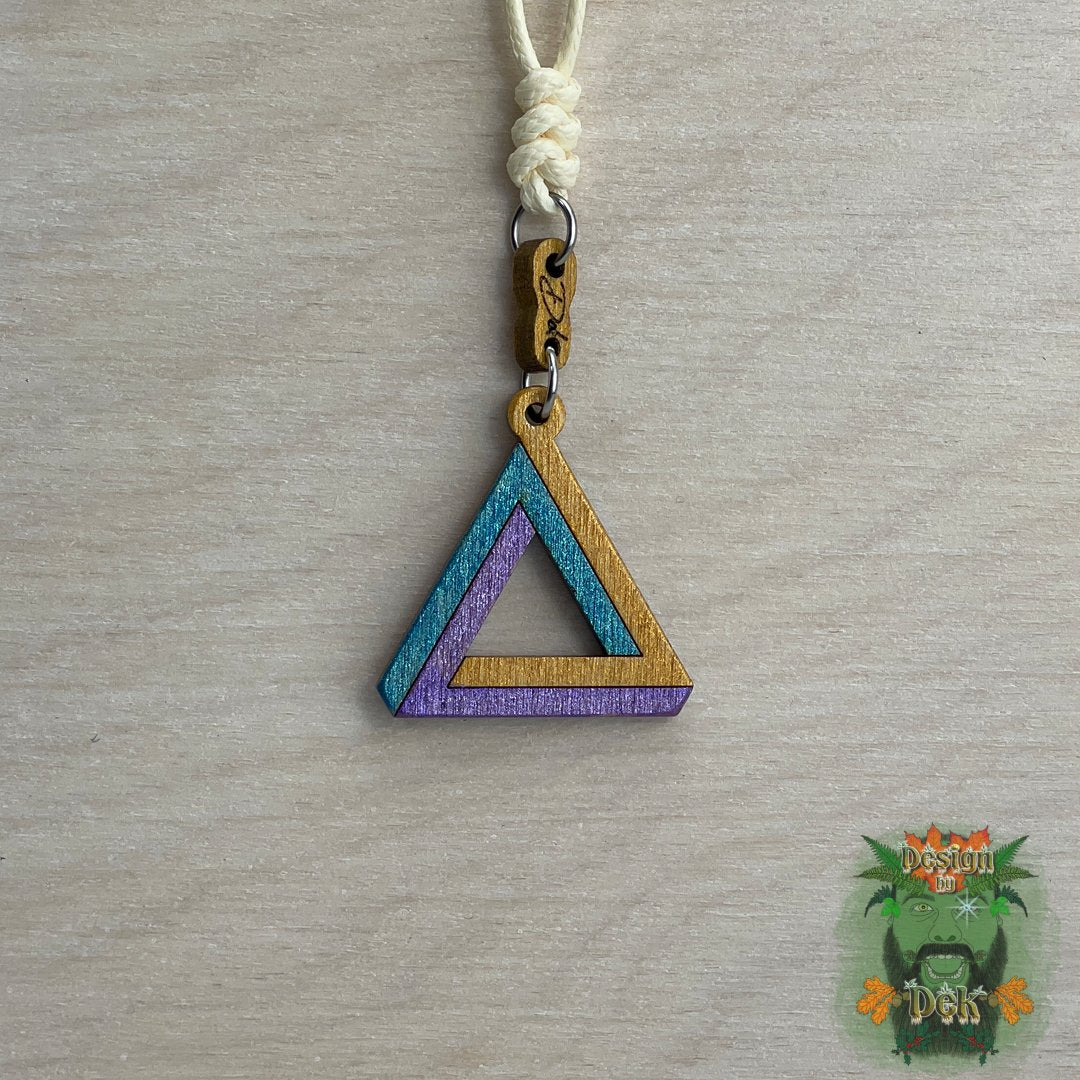 Adjustable Cord Necklace with Wooden Pendant (Impossible Triangle)