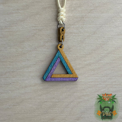 Adjustable Cord Necklace with Wooden Pendant (Impossible Triangle)
