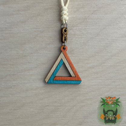 Adjustable Cord Necklace with Wooden Pendant (Impossible Triangle)